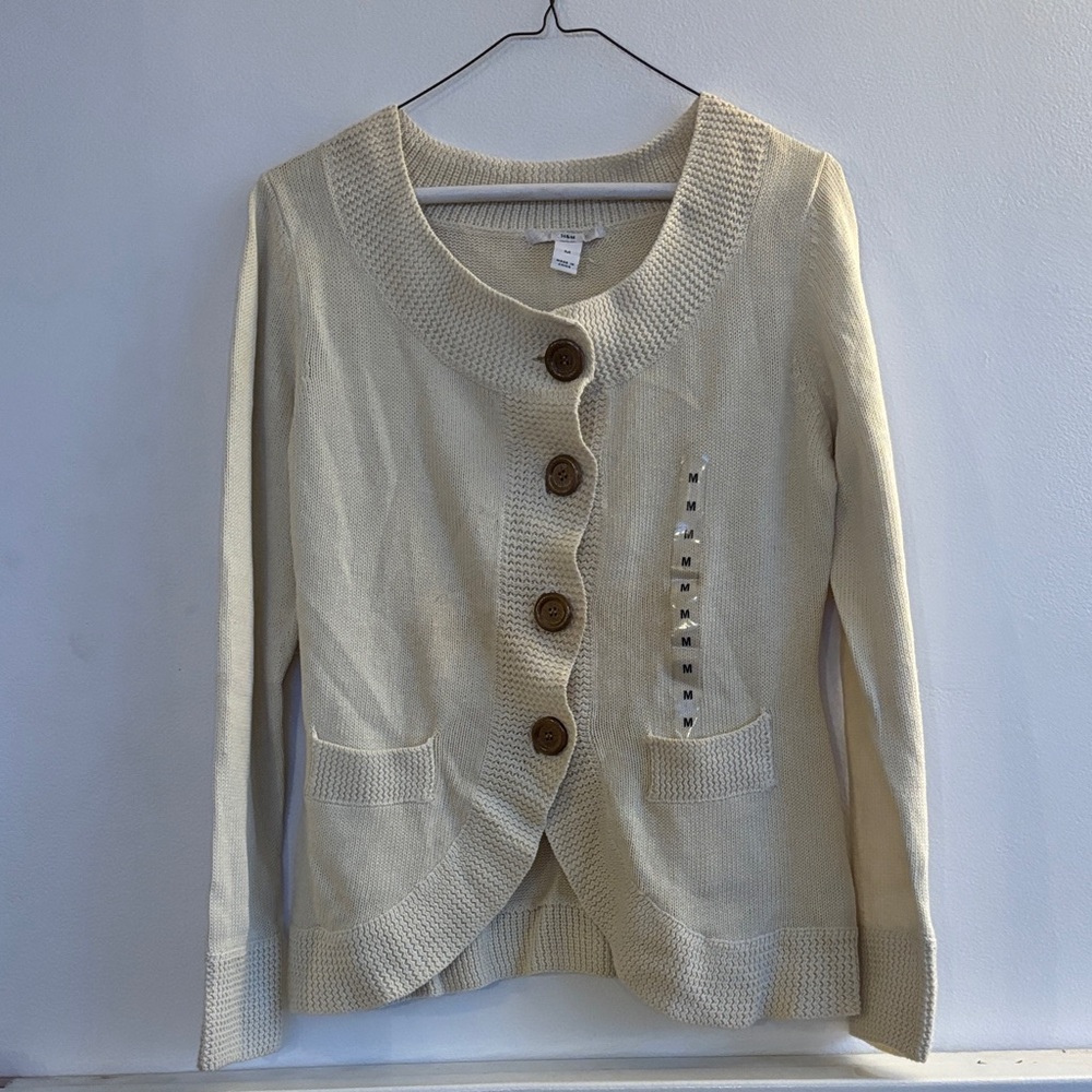 H&M Cream Women's Cardigan with Wooden Buttons